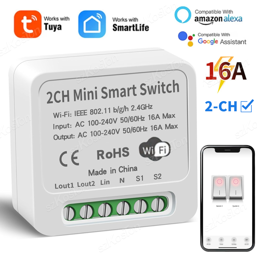 16A Tuya WiFi Smart Switch Mod - Smart Home Lighting Control recension och pris