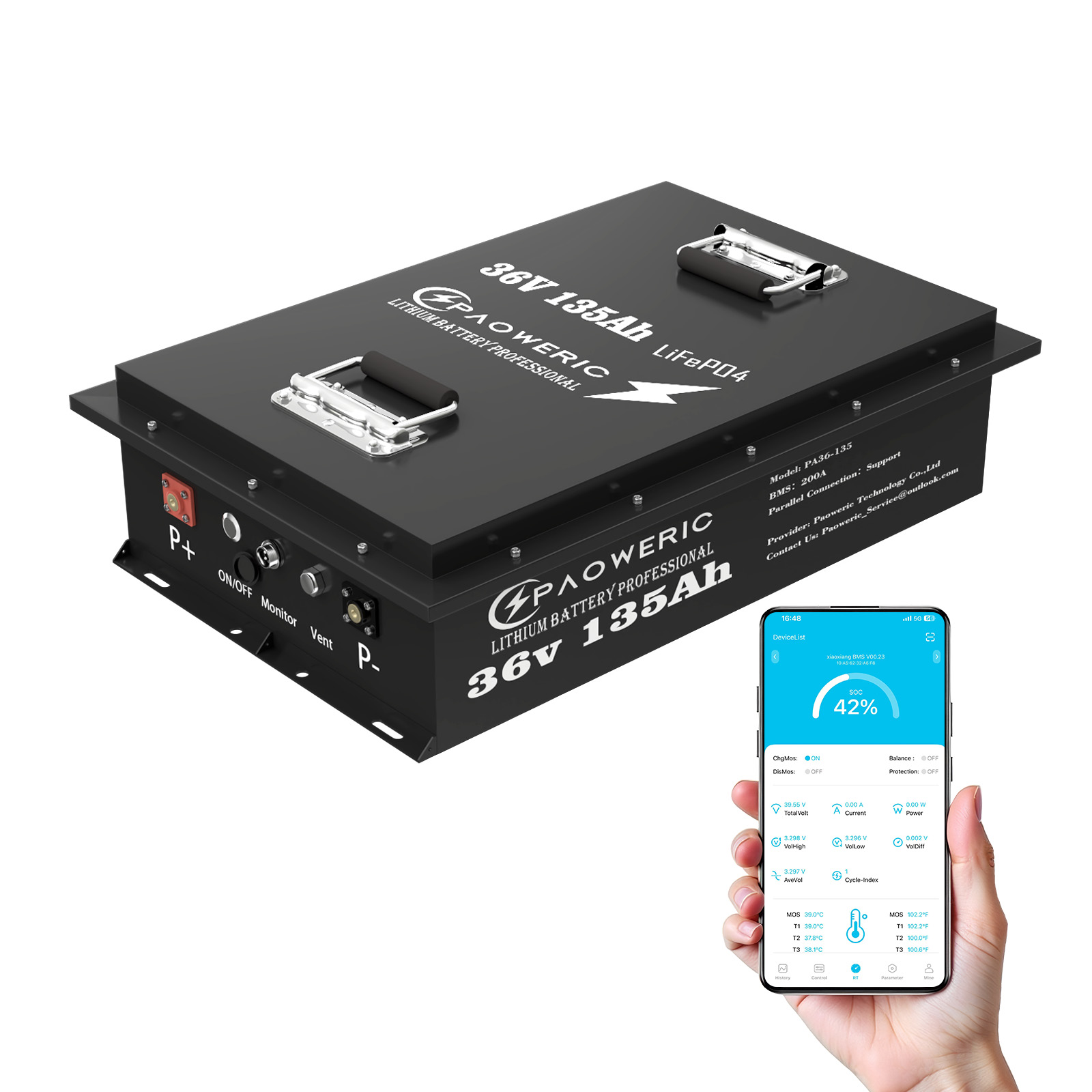 PAOWERIC 36V 135Ah Bluetooth L - Smart Energy Monitor recension och pris
